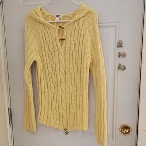 Old Navy Pale Yellow Cable Knit Hooded Sweater